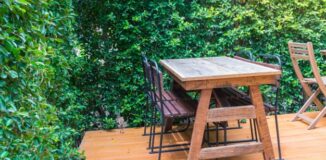 taras w otoczeniu zieleni